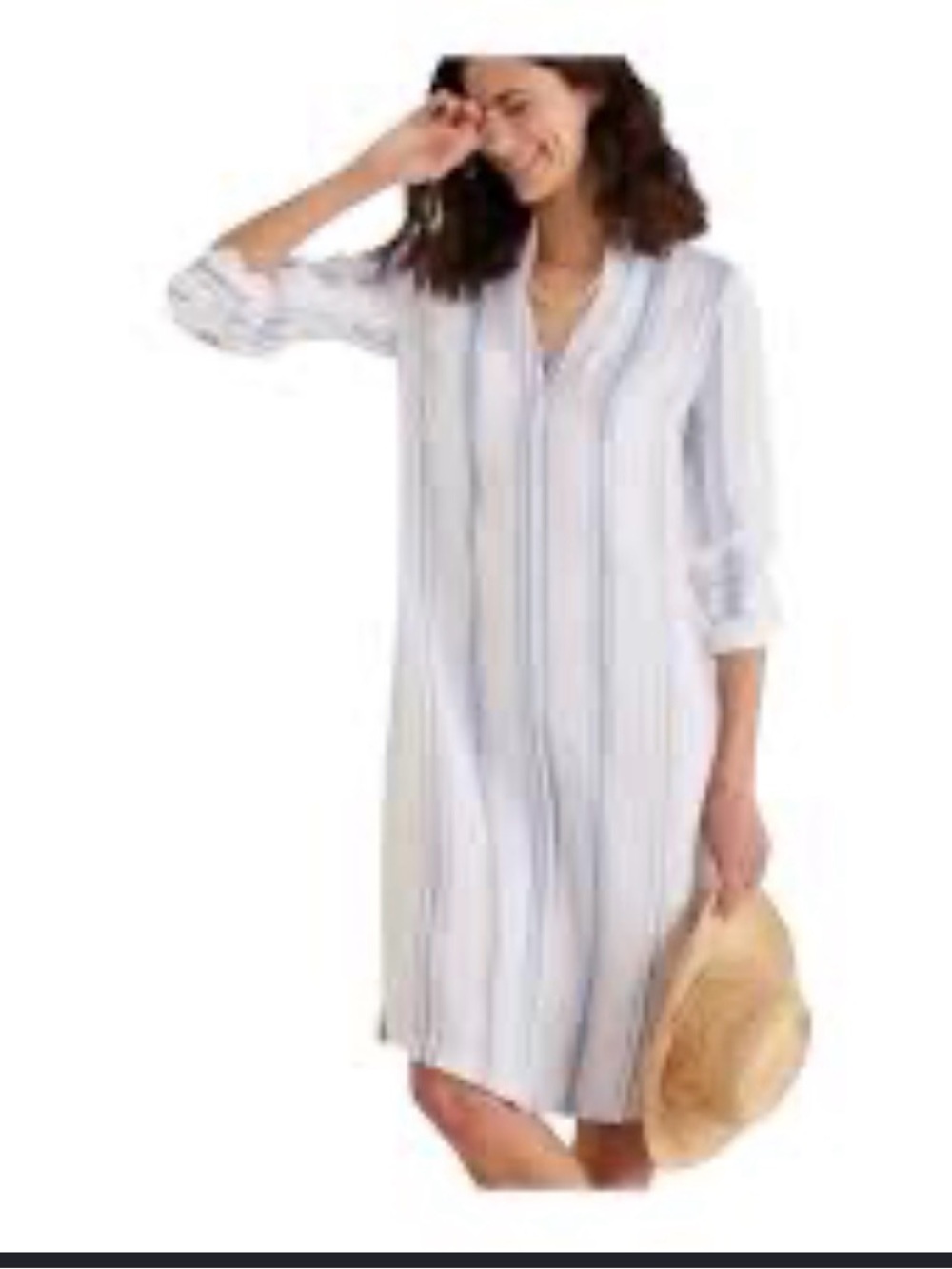 Soft Surroundings Blue and White Striped Midi Linen Shirt Dress